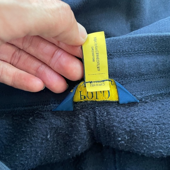 Polo Ralph Lauren 10/12 M Kids Navy Blue Fleece Knit Sweatpants Joggers Red Pony - Picture 8 of 11